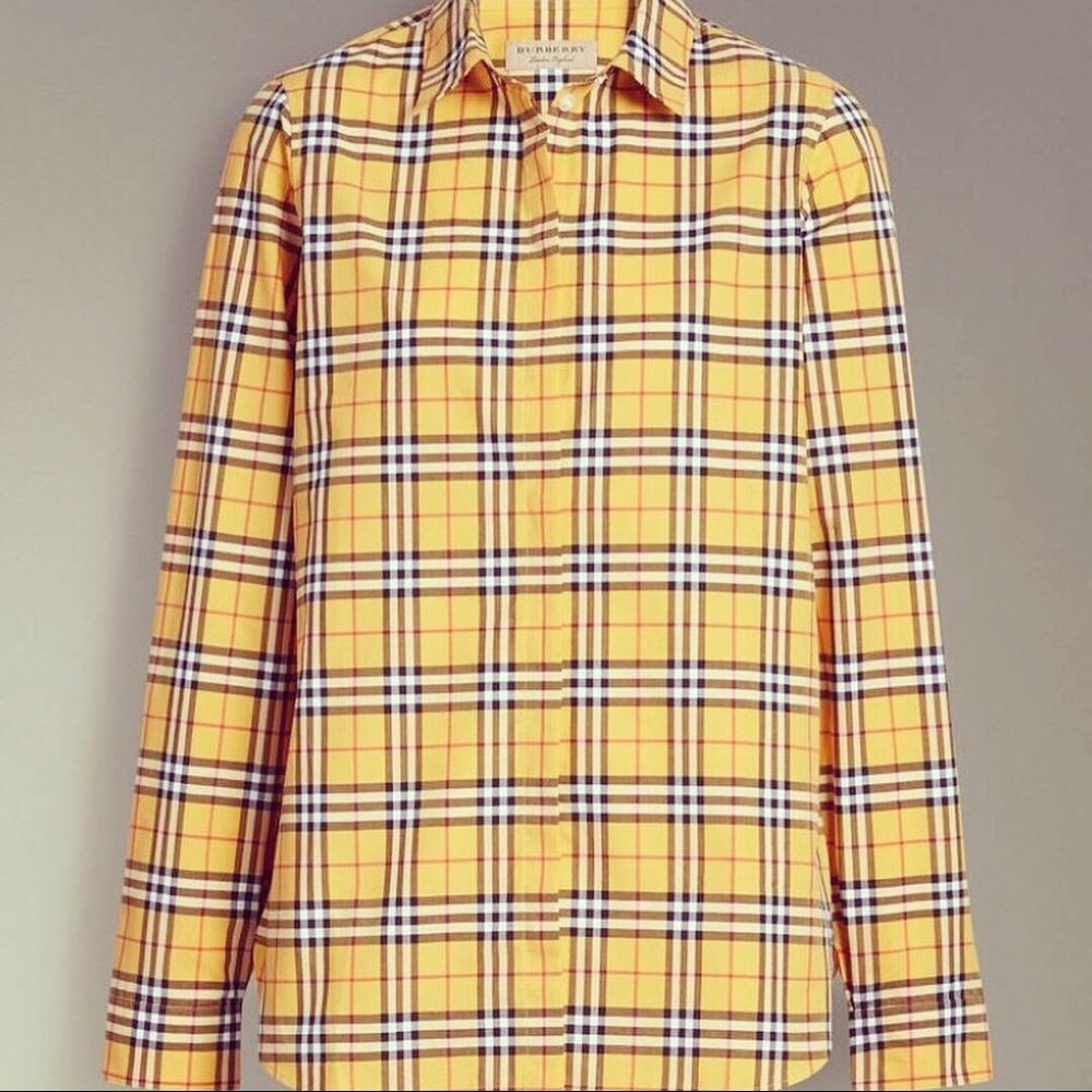 Burberry Yellow Plaid Button Down Shirt